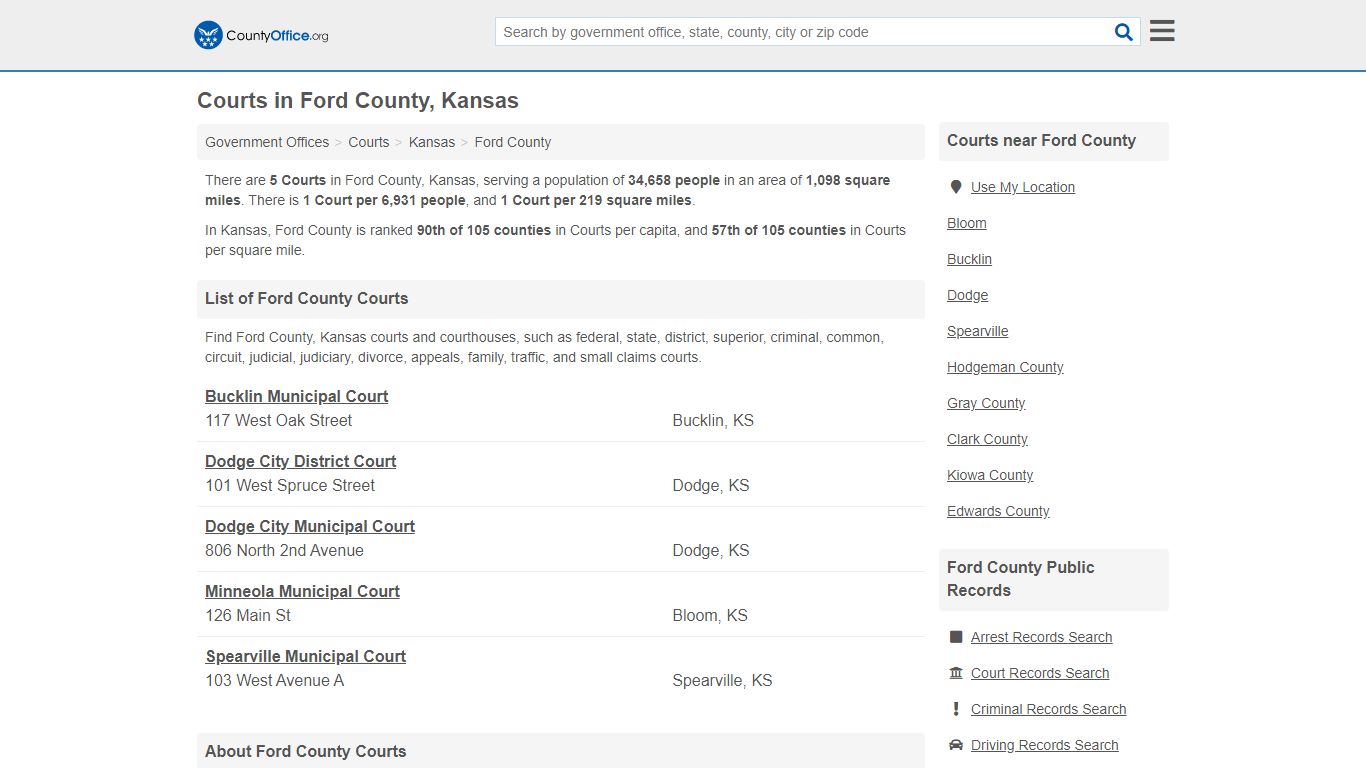 Courts - Ford County, KS (Court Records & Calendars)